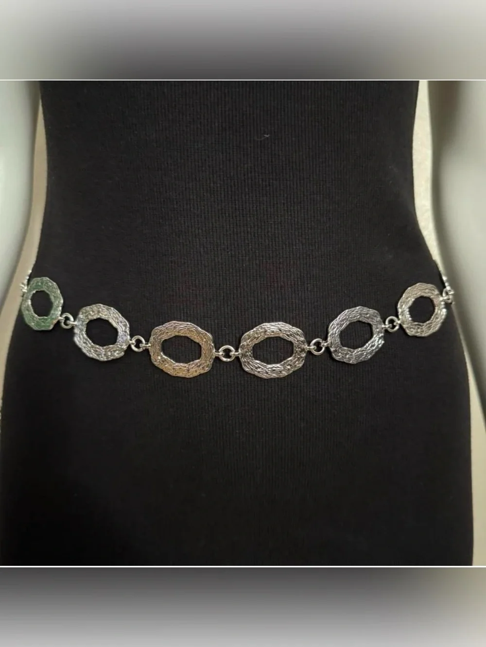 Silver tone metallic skinny chain belt